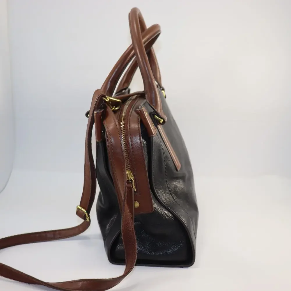 Fossil Black and Brown Leather Crossbody Satchel